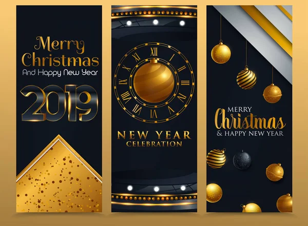 Noel Yılbaşı tatil dekorasyon dikey Bannerlar izole vektör çizim ayarla