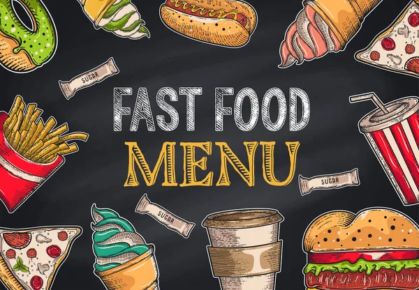 Conjunto Fast Food Desenhado Mão — Vetor de Stock