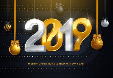 Vektör 2019 yeni yıl siyah arka plan 