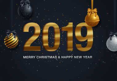 Noel 2019 arka plan ile Noel top vektör çizim 