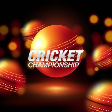 Parlak bulanık arka planda yarasa, top ve Wicket kütükleri gibi gerçekçi kriket ekipmanları