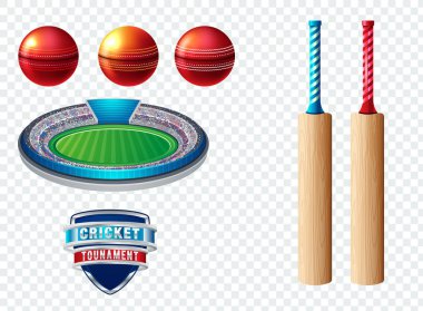 Kriket Spor Şablon logosu öğeleri - top, yarasa kümesi. Tasarımlar etiket veya yazdırma simgelerle, rozetleri kullanabilirsiniz. Vektör çizim spor Şampiyonası