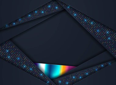 Siyah kağıt katmanları ile soyut 3d arka plan. Altın pırılpırıl noktalar ile dokulu karbon dilimli şekillerin vektör geometrik illüstrasyon