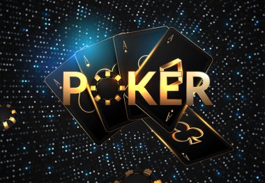 Casino Kumar turnuva gerçekçi oyun kartları ve casino fişi siyah bokeh arka plan üzerinde şablon tasarımı