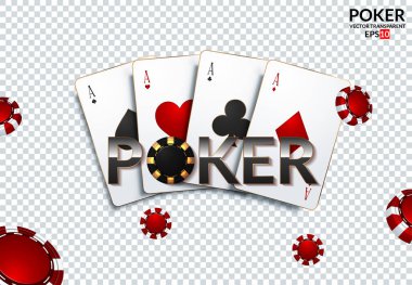 Oyun kartları ve poker fişleri casino sinek. Şeffaf arka plan kavramı. Poker casino vektör illüstrasyon