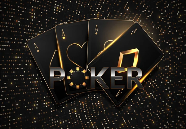 Karanlık arka planda oyun kartları ve poker fişleri casino kavramı — Stok Vektör