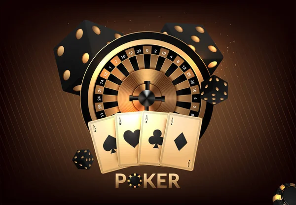 Casino kumar, rulet tekerlek ve zar, şans ve kazanmak. Vektör oyun kartları ve poker fişleri