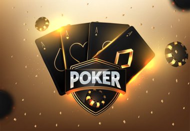 Casino Kumar turnuva gerçekçi oyun kartları ve casino fişi siyah bokeh arka plan üzerinde şablon tasarımı