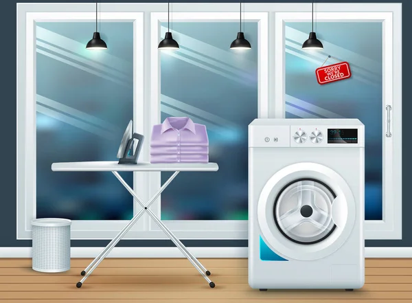 Tvättstuga Täck med tvättmaskin — Stock vektor