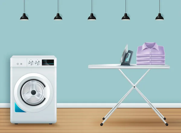 Cubierta de la habitación de lavandería con lavadora — Vector de stock