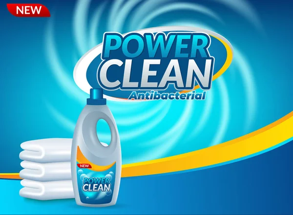 Toz çamaşır deterjanı reklam afişi. Vektör gerçekçi illüstrasyon — Stok Vektör