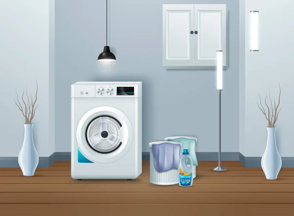 Lavadora en lavadero moderno — Vector de stock