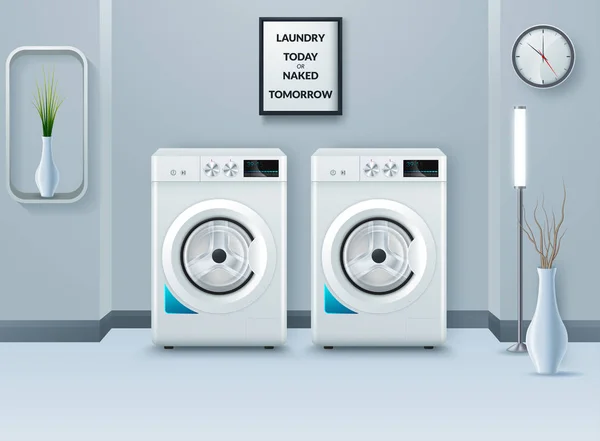 Lavadora en lavadero moderno — Vector de stock