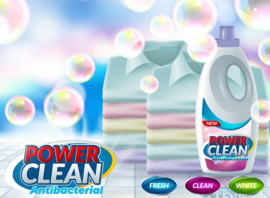 Toz çamaşır deterjanı reklam afişi. Vektör gerçekçi illüstrasyon