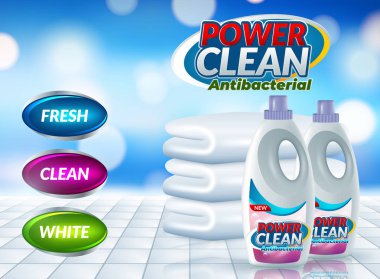 Toz çamaşır deterjanı reklam afişi. Vektör gerçekçi illüstrasyon