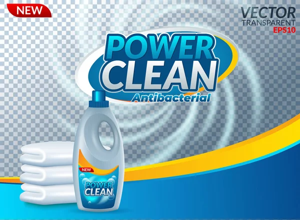 Toz çamaşır deterjanı reklam afişi. Vektör gerçekçi illüstrasyon