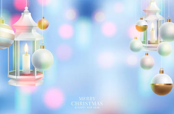 Светлый рождественский фон с вечерними шарами. Векторная иллюстрация — стоковый вектор