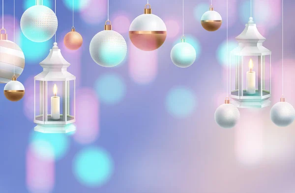 Ljus jul bakgrund med kvälls bollar. Vektor illustration — Stock vektor