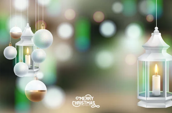 शाम की गेंदों के साथ हल्की क्रिसमस पृष्ठभूमि। वेक्टर चित्र — स्टॉक वेक्टर