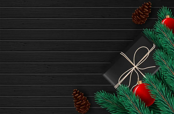 Hintergrund mit realistisch aussehenden Weihnachtsbaumzweigen und Saisonwünschen. Vektorillustration — Stockvektor
