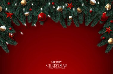Ahşap arka plan, vektör çizim üzerinde Noel ağacı dalları