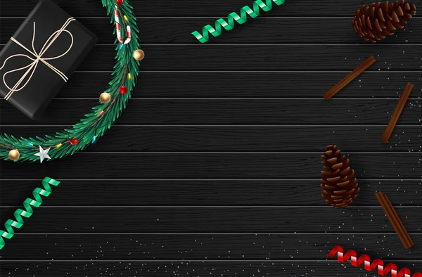 Фон з межами реалістичного вигляду Різдвяна ялинка Гілки та Побажання сезону. Векторні ілюстрації — стоковий вектор