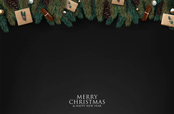 Ramuri de pom de Crăciun pe fundal din lemn, ilustrație vectorială — Vector de stoc