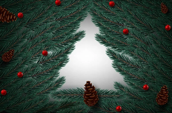 Weihnachtskranz aus naturalistisch anmutenden Tannenzweigen geschmückt. Vektorillustration — Stockvektor
