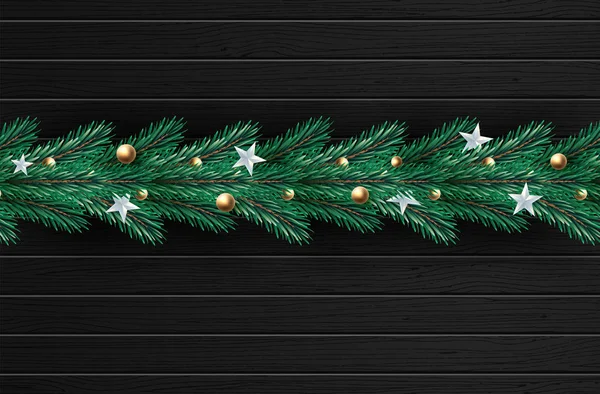 Рождественский венок из натуралистически выглядящих сосновых ветвей украшен. Векторная иллюстрация — стоковый вектор