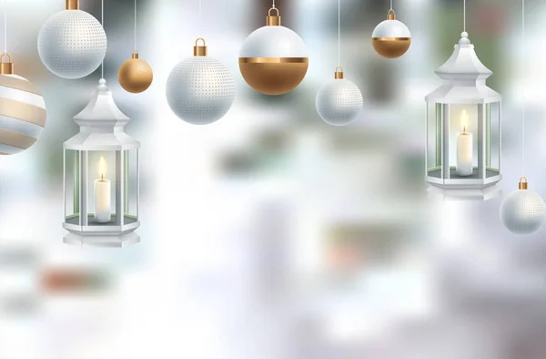 Licht Weihnachten Hintergrund mit Abendkugeln. Vektorillustration — Stockvektor