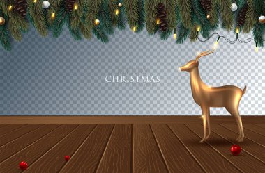 Gerçekçi çam yaprakları, baubles ve holly çilek Merry Christmas kutlama için png arka plan dekore