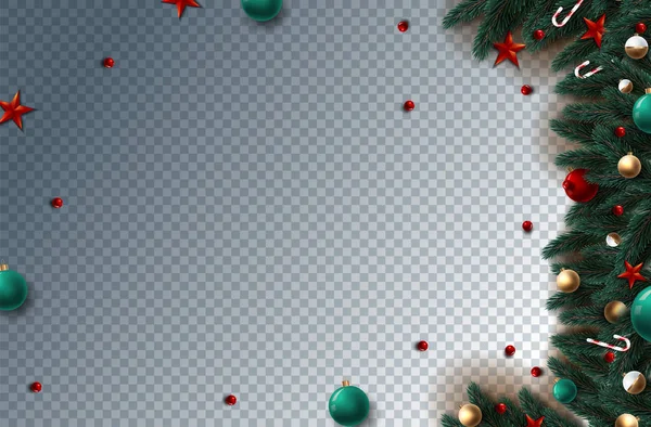 Julsemester dekoration med grenar av träd och tall och krans på transparent bakgrund. Vektor illustration — Stock vektor