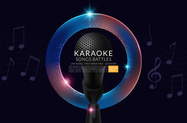 Templat desain poster undangan pesta Karaoke. Desain selebaran malam karaoke. Konser suara musik. Ilustrasi vektor - Stok Vektor