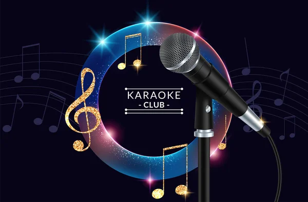 Karaoke parti davetiyesi poster tasarım şablonu. Karaoke gece el ilanı tasarımı. Müzik ses konseri. Vektör çizimi