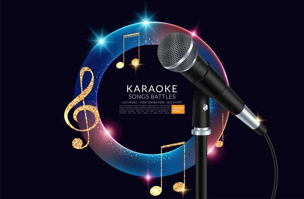 Karaoke parti davetiyesi poster tasarım şablonu. Karaoke gece el ilanı tasarımı. Müzik ses konseri. Vektör çizimi