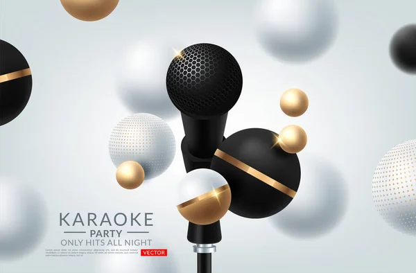 Banner vectorial con micrófono y fiesta de karaoke de inscripción en el fondo del arte. Ilustración vectorial — Vector de stock