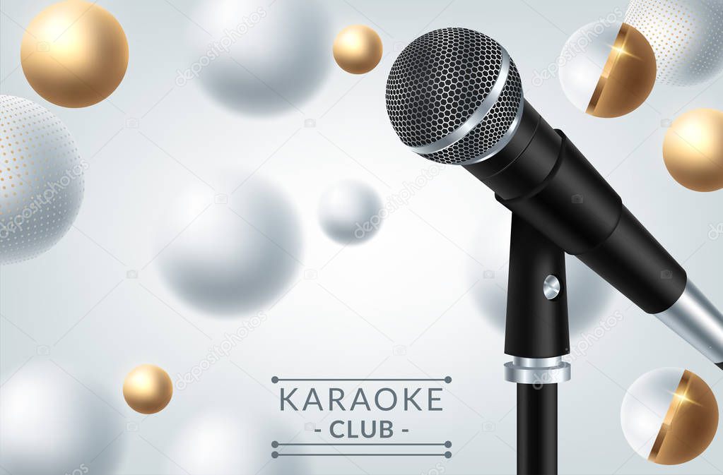 Karaoke party banner with microphone. Vector illustration