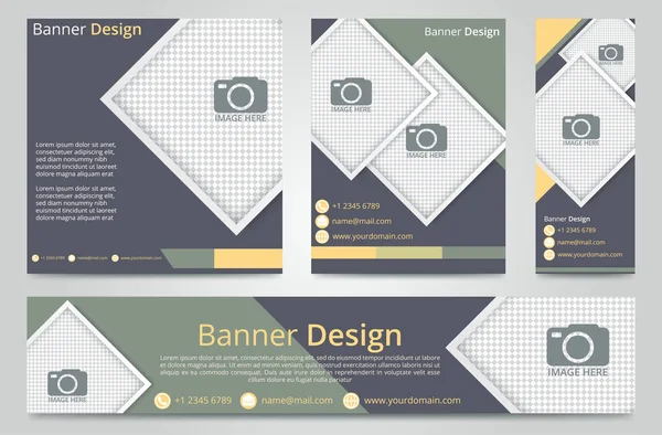 Set of web banners of standard size with a place for photos. Vertical, horizontal and square template — Stock Vector