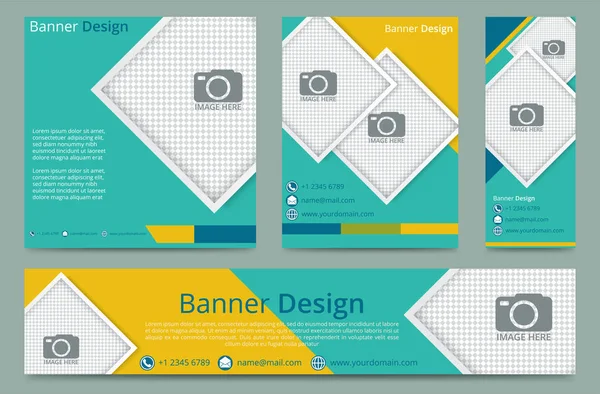 Set of web banners of standard size with a place for photos. Vertical, horizontal and square template — Stock Vector