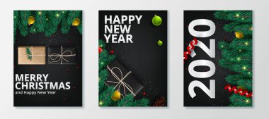 vector illustration of happy new year 2020 gold and black collors place for text christmas balls clipart