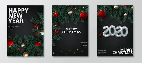 Mutlu Yeni 2020 Yıl. Tatil afiş şablonu veya festival parti davetiyetasarımı. Vektör çizimi