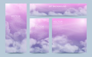 A set of flyers with realistic sky and cumulus clouds. The image can be used to design a banner and postcard. Vector illustrations clipart