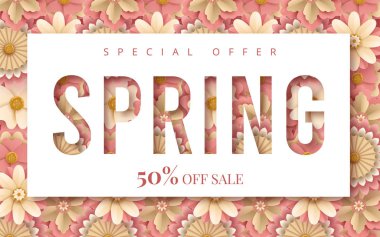 Çiçekli bahar satışı sancak tasarımı. Vektör illüstrasyonu