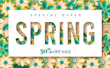 Çiçekli bahar satışı sancak tasarımı. Vektör illüstrasyonu