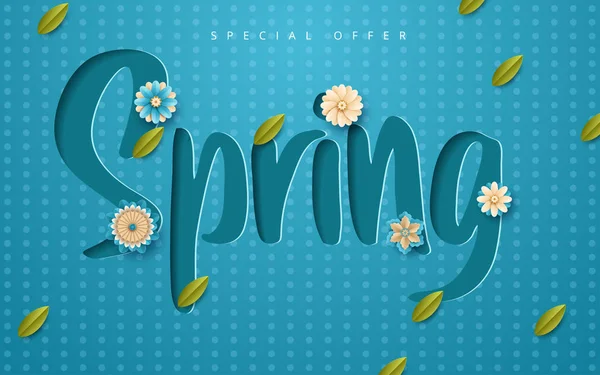 Flyer-Vorlage für den Frühjahrsverkauf mit Schnittblumen und Blättern mit Rahmen. Vektorillustration — Stockvektor