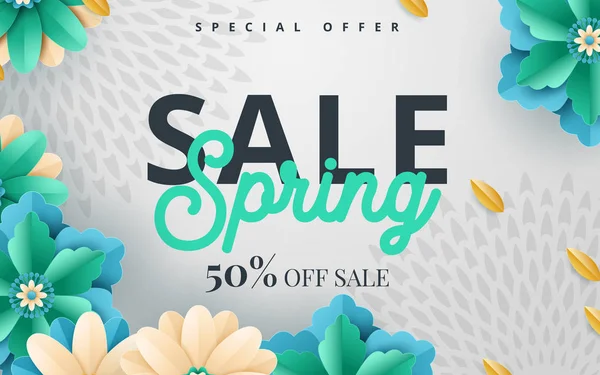 Banner primavera com flores de papel para compras on-line, ações de publicidade, revistas e sites. Ilustração vetorial — Vetor de Stock