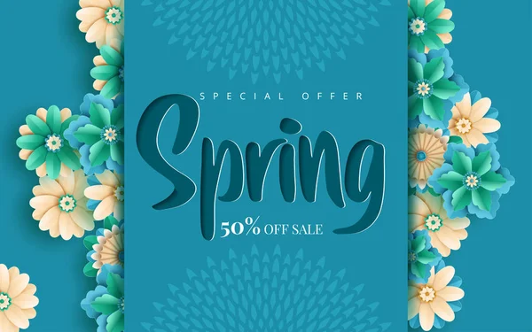 Venta de primavera diseño de banner vectorial con flores. Ilustración vectorial — Vector de stock