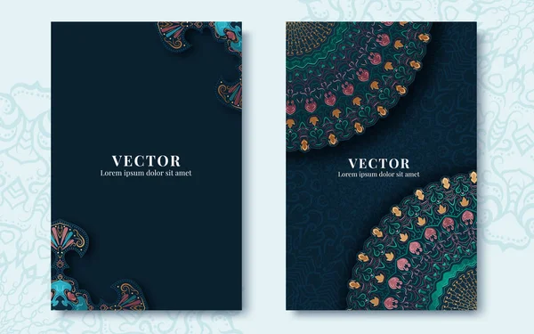Tarjetas ornamentadas vintage en estilo oriental. Ilustración vectorial — Vector de stock