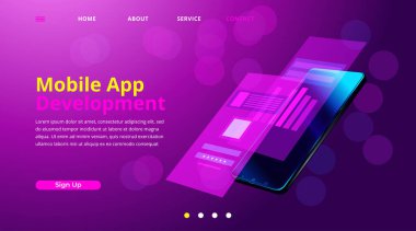 Mobil uygulama geliştirme kavramı. Vektör illüstrasyonu