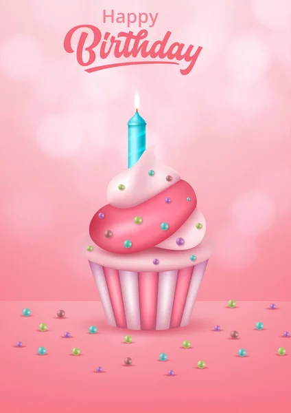 Vektor Illustration Von Happy Birthday Hintergrund Mit Kuchen Und Luftballon — Stockvektor